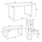 Ensemble de salle à manger rustique gris 6 pièces avec table rectangulaire et 4 chaises