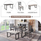 Ensemble de salle à manger rustique gris 6 pièces avec table rectangulaire et 4 chaises