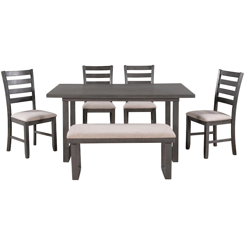 Ensemble de salle à manger rustique gris 6 pièces avec table rectangulaire et 4 chaises