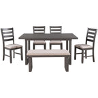 Ensemble de salle à manger rustique gris 6 pièces avec table rectangulaire et 4 chaises