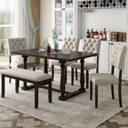 Ensemble de salle à manger en bois 6 pièces Espresso Retro avec table rectangulaire et 4 chaises