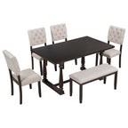 Ensemble de salle à manger en bois 6 pièces Espresso Retro avec table rectangulaire et 4 chaises