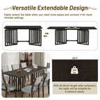 Ensemble de salle à manger de style ferme en bois extensible de 9 pièces avec 2 rallonges amovibles et 8 chaises rembourrées
