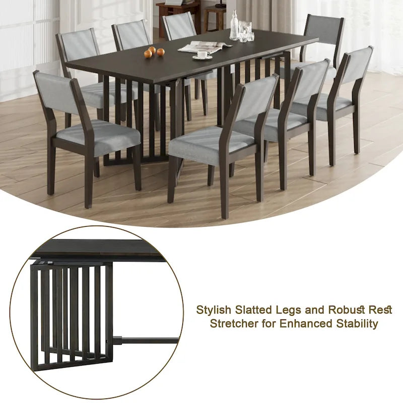 Ensemble de salle à manger de style ferme en bois extensible de 9 pièces avec 2 rallonges amovibles et 8 chaises rembourrées
