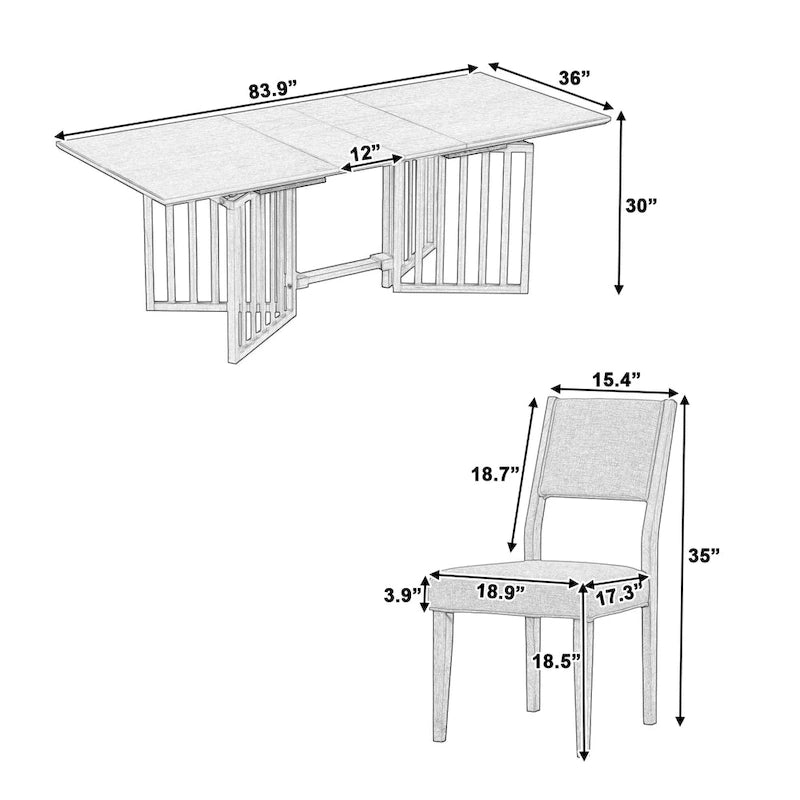 Ensemble de salle à manger de style ferme en bois extensible de 9 pièces avec 2 rallonges amovibles et 8 chaises rembourrées