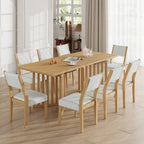 Ensemble de salle à manger de style ferme en bois extensible de 9 pièces avec 2 rallonges amovibles et 8 chaises rembourrées