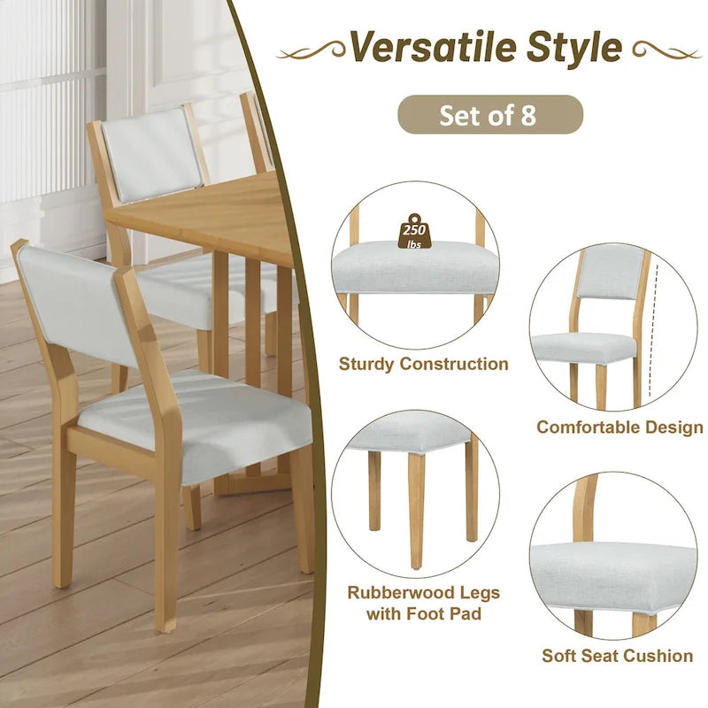 Ensemble de salle à manger de style ferme en bois extensible de 9 pièces avec 2 rallonges amovibles et 8 chaises rembourrées