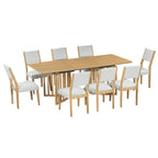 Ensemble de salle à manger de style ferme en bois extensible de 9 pièces avec 2 rallonges amovibles et 8 chaises rembourrées