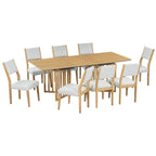 Ensemble de salle à manger de style ferme en bois extensible de 9 pièces avec 2 rallonges amovibles et 8 chaises rembourrées