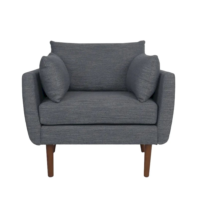 Fauteuil Club Rembourré avec 2 Coussins Décoratifs Amovibles et Pieds Effilés en Bois de Bouleau