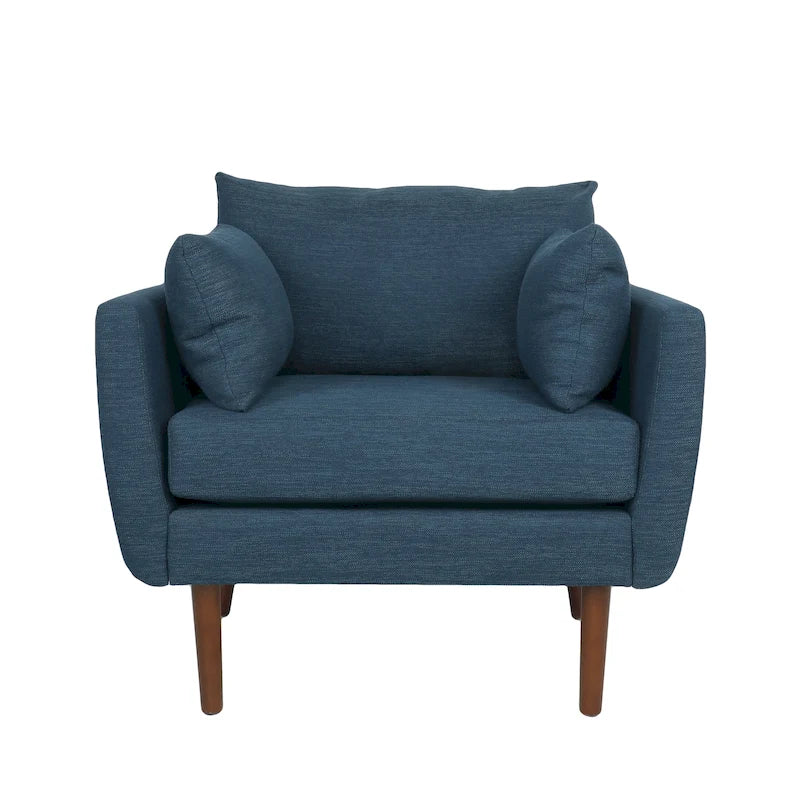Fauteuil Club Rembourré avec 2 Coussins Décoratifs Amovibles et Pieds Effilés en Bois de Bouleau