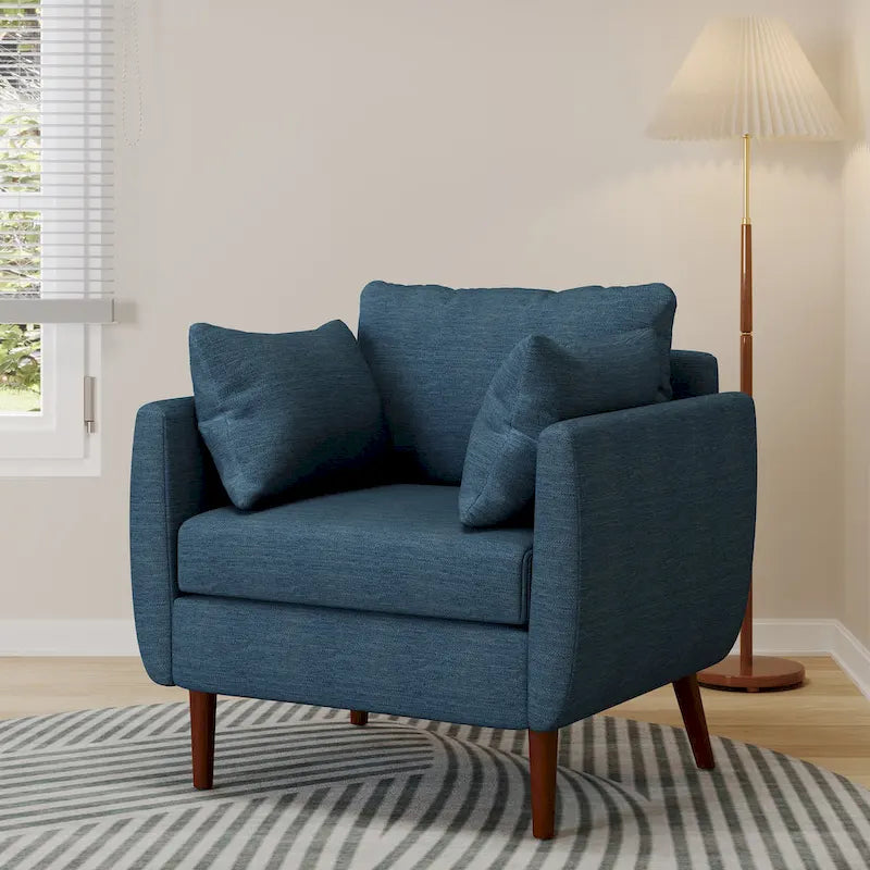 Fauteuil Club Rembourré avec 2 Coussins Décoratifs Amovibles et Pieds Effilés en Bois de Bouleau