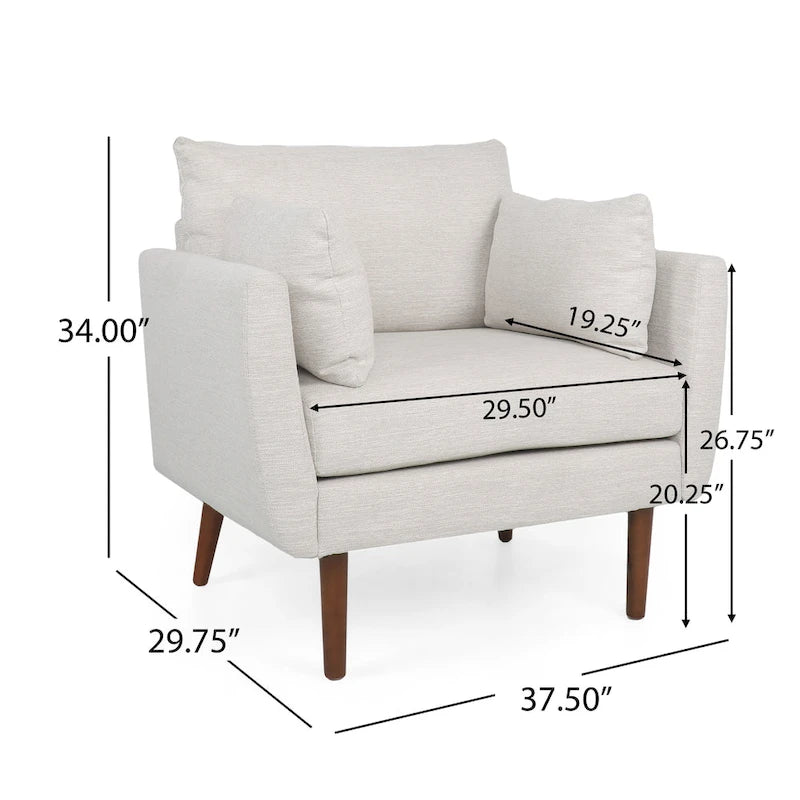Fauteuil Club Rembourré avec 2 Coussins Décoratifs Amovibles et Pieds Effilés en Bois de Bouleau