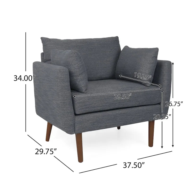 Fauteuil Club Rembourré avec 2 Coussins Décoratifs Amovibles et Pieds Effilés en Bois de Bouleau