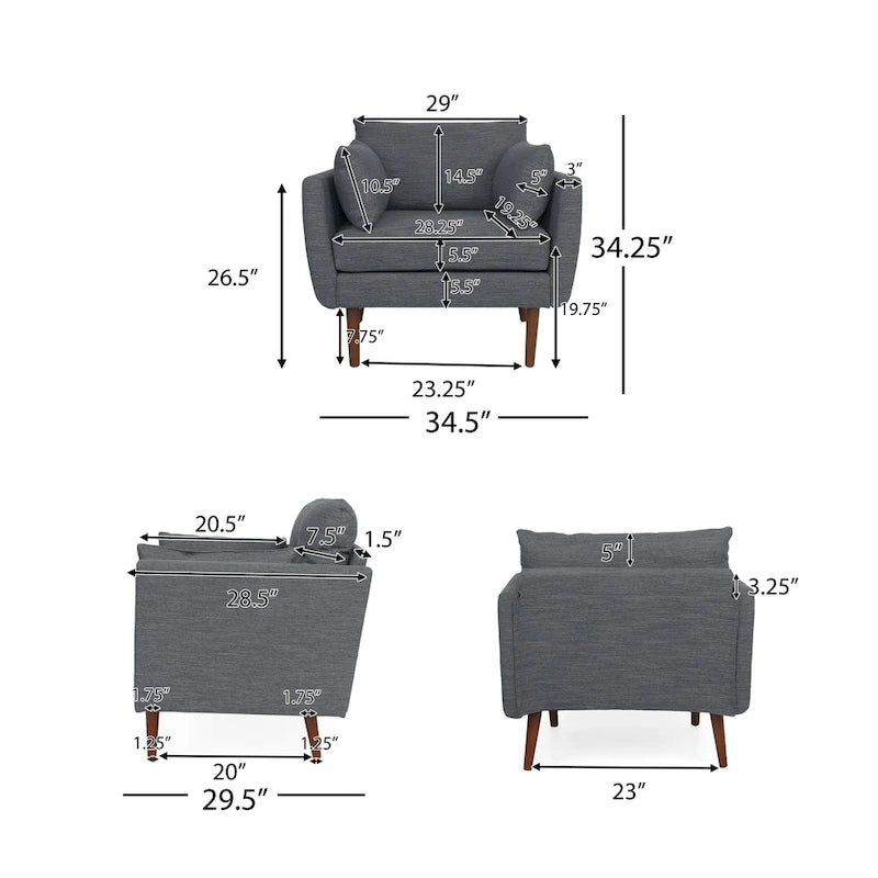 Fauteuil Club Rembourré avec 2 Coussins Décoratifs Amovibles et Pieds Effilés en Bois de Bouleau