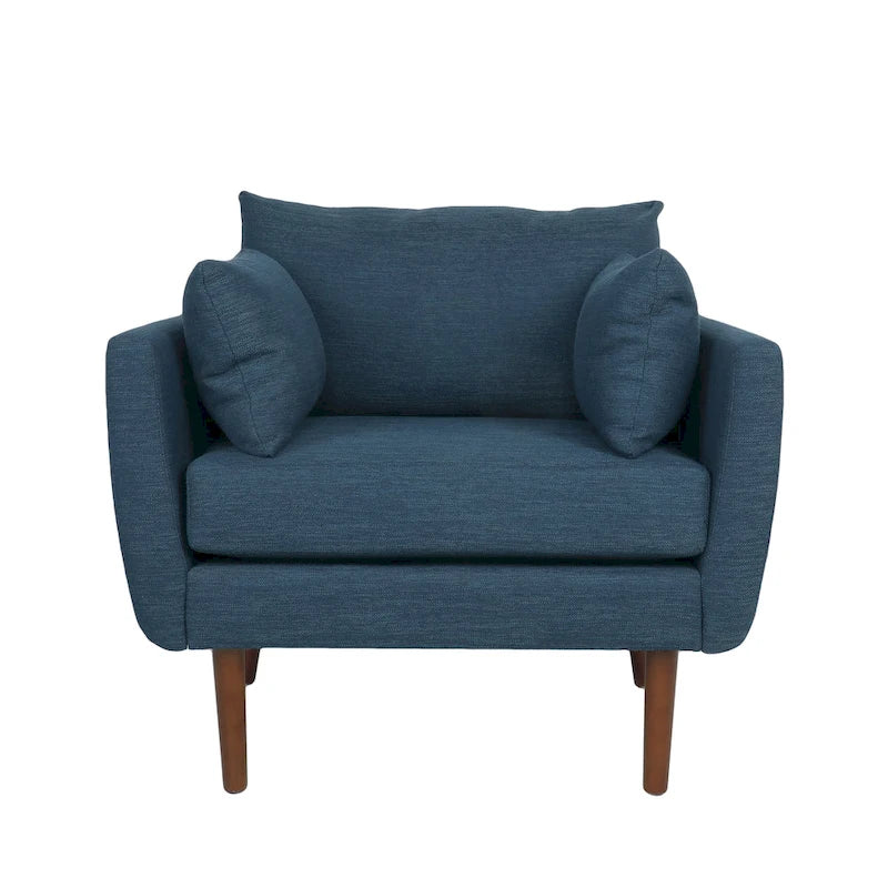 Fauteuil Club Rembourré avec 2 Coussins Décoratifs Amovibles et Pieds Effilés en Bois de Bouleau