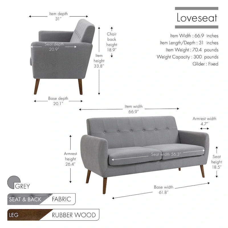 Canapé compact Rya, tissu, bois d'hévéa