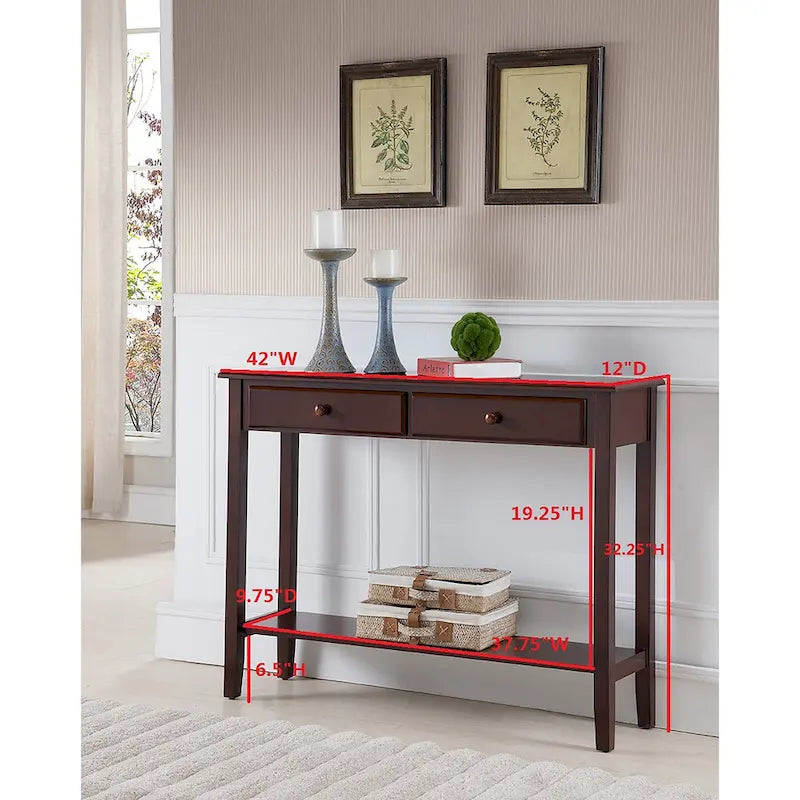 Console en noyer avec 2 tiroirs – Table de couloir ou de canapé (42" l. x 12" P x 32" H)