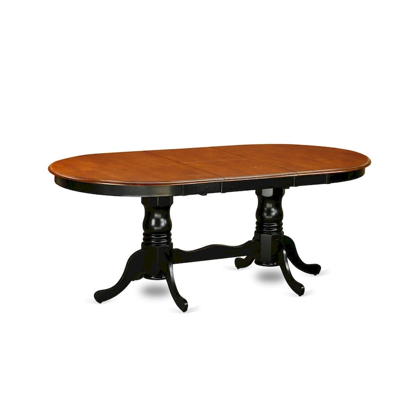 Ensemble de salle à manger ovale en bois dur avec rallonge papillon et chaises en bois – Noir et cerisier (5, 7 ou 9 pièces)