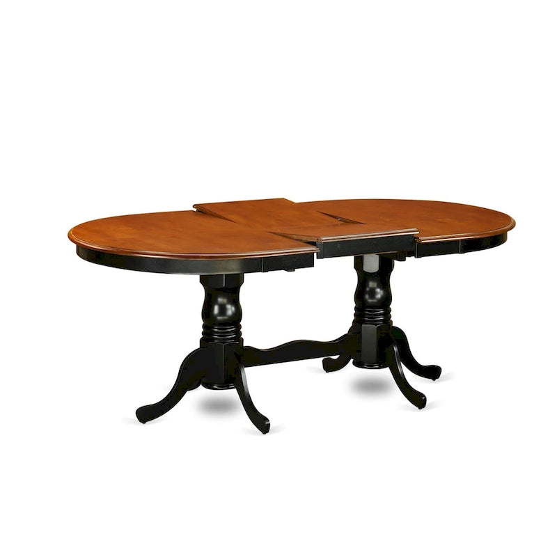 Ensemble de salle à manger ovale en bois dur avec rallonge papillon et chaises en bois – Noir et cerisier (5, 7 ou 9 pièces)