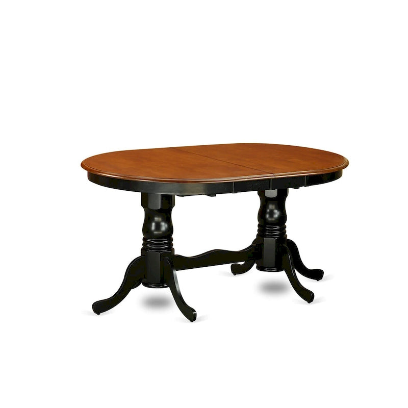 Ensemble de salle à manger ovale en bois dur avec rallonge papillon et chaises en bois – Noir et cerisier (5, 7 ou 9 pièces)