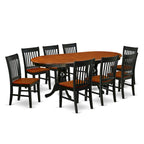 Ensemble de salle à manger ovale en bois dur avec rallonge papillon et chaises en bois – Noir et cerisier (5, 7 ou 9 pièces)