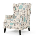 Fauteuil inclinable à dossier haut avec revêtement en polyester à motif floral – Clous décoratifs et pieds en bois de bouleau