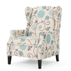 Fauteuil inclinable à dossier haut avec revêtement en polyester à motif floral – Clous décoratifs et pieds en bois de bouleau