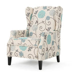 Fauteuil inclinable à dossier haut avec revêtement en polyester à motif floral – Clous décoratifs et pieds en bois de bouleau