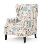 Fauteuil inclinable à dossier haut avec revêtement en polyester à motif floral – Clous décoratifs et pieds en bois de bouleau