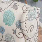 Fauteuil inclinable à dossier haut avec revêtement en polyester à motif floral – Clous décoratifs et pieds en bois de bouleau