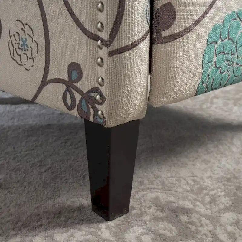 Fauteuil inclinable à dossier haut avec revêtement en polyester à motif floral – Clous décoratifs et pieds en bois de bouleau