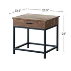 Table d'appoint à 1 tiroir en bois – Plateau en chêne brun avec base en métal noir sablé