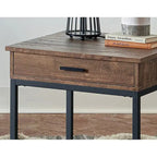 Table d'appoint à 1 tiroir en bois – Plateau en chêne brun avec base en métal noir sablé
