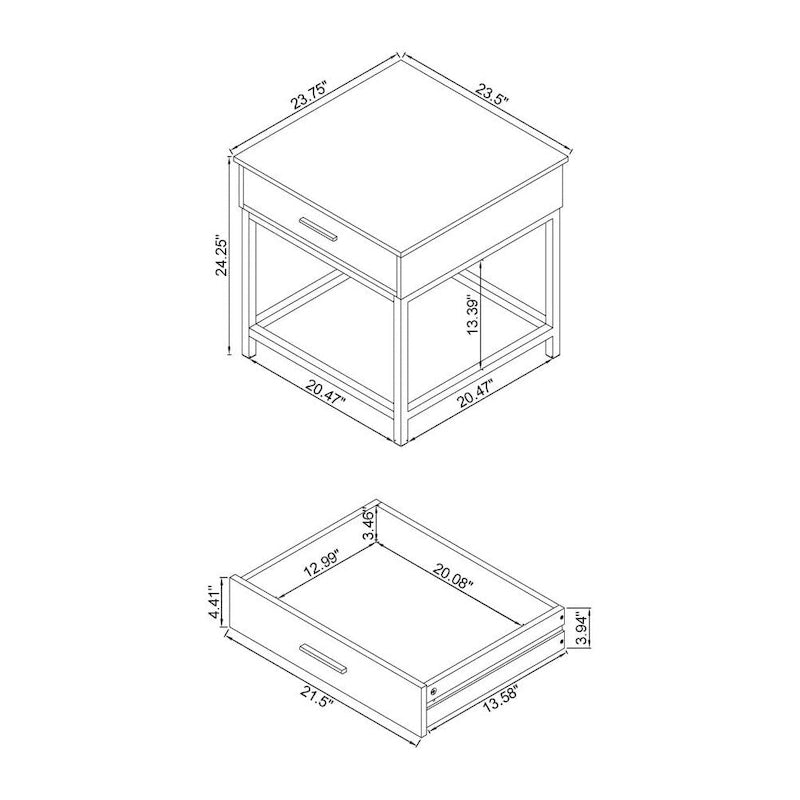 Table d'appoint à 1 tiroir en bois – Plateau en chêne brun avec base en métal noir sablé
