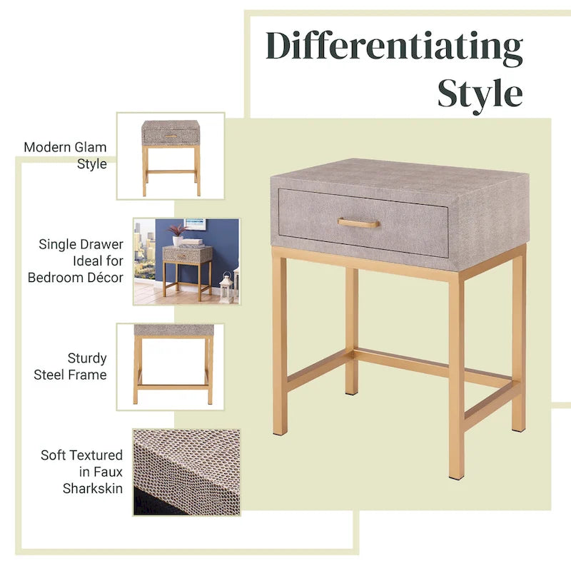 Table d'appoint à 1 tiroir Durham Faux Shagreen