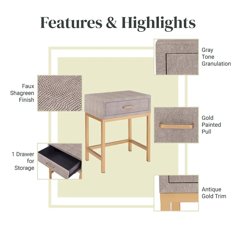 Table d'appoint à 1 tiroir Durham Faux Shagreen