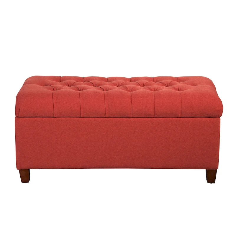 Banc de rangement capitonné canneberge avec couvercle à charnières – Pieds Noyer foncé (40"L x 18"H)