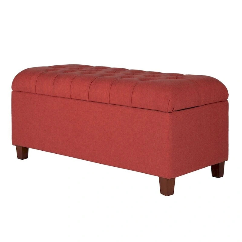 Banc de rangement capitonné canneberge avec couvercle à charnières – Pieds Noyer foncé (40"L x 18"H)
