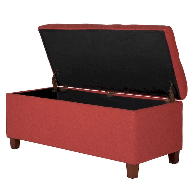 Banc de rangement capitonné canneberge avec couvercle à charnières – Pieds Noyer foncé (40"L x 18"H)