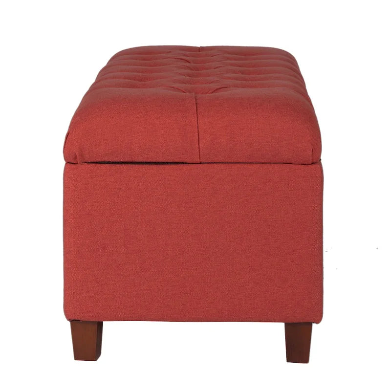 Banc de rangement capitonné canneberge avec couvercle à charnières – Pieds Noyer foncé (40"L x 18"H)