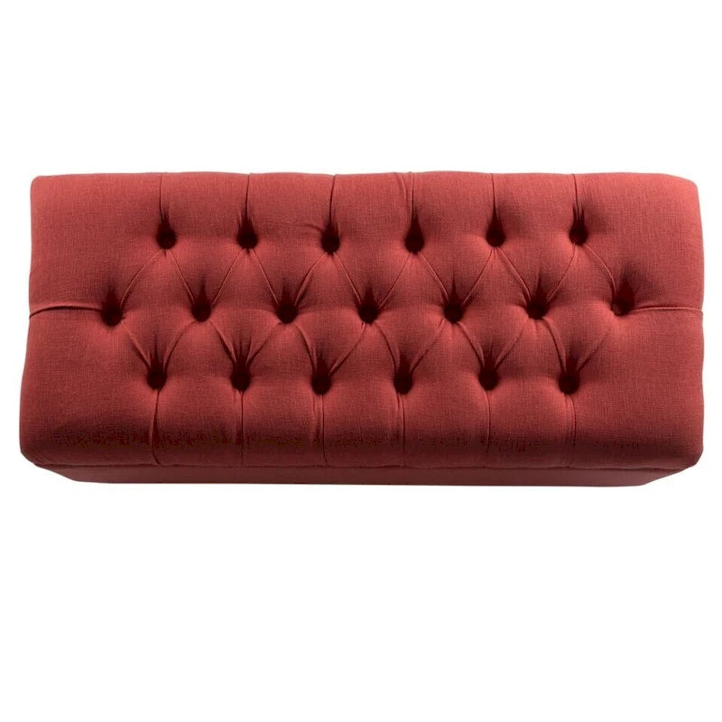 Banc de rangement capitonné canneberge avec couvercle à charnières – Pieds Noyer foncé (40"L x 18"H)