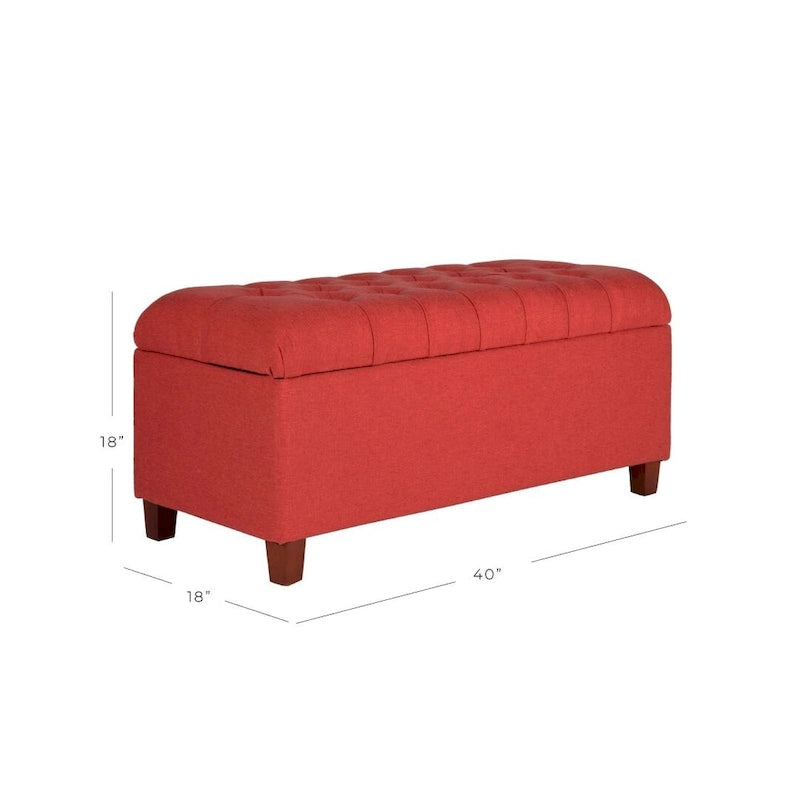 Banc de rangement capitonné canneberge avec couvercle à charnières – Pieds Noyer foncé (40"L x 18"H)