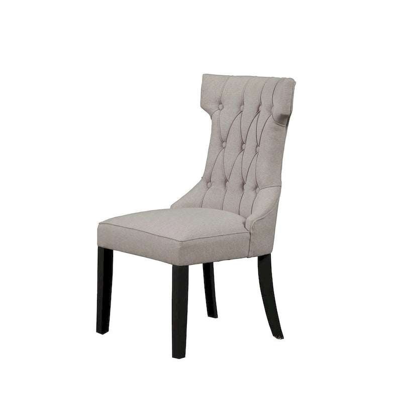 Lot de 2 chaises d'appoint tapissées capitonnées – Gris clair avec pieds noirs de style vintage