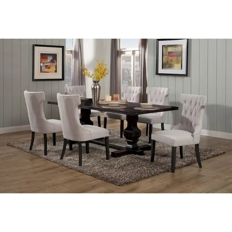 Lot de 2 chaises d'appoint tapissées capitonnées – Gris clair avec pieds noirs de style vintage