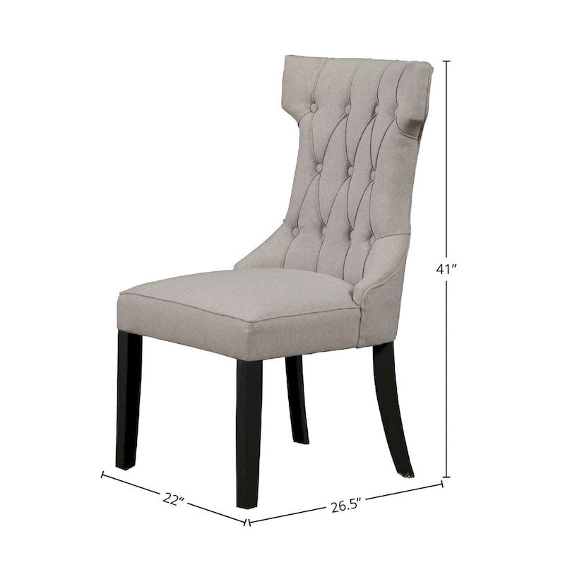 Lot de 2 chaises d'appoint tapissées capitonnées – Gris clair avec pieds noirs de style vintage