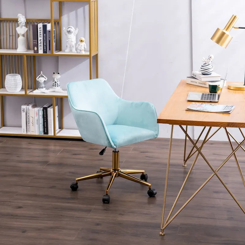 Velvet Home Office Chair with Gold Metal Legs – Height Adjustable, 360° Swivel, 250 lb Capacity