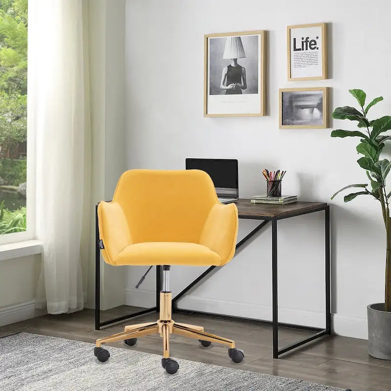 Velvet Home Office Chair with Gold Metal Legs – Height Adjustable, 360° Swivel, 250 lb Capacity