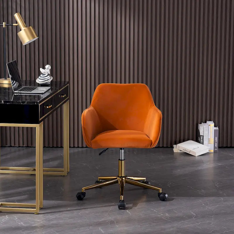 Velvet Home Office Chair with Gold Metal Legs – Height Adjustable, 360° Swivel, 250 lb Capacity