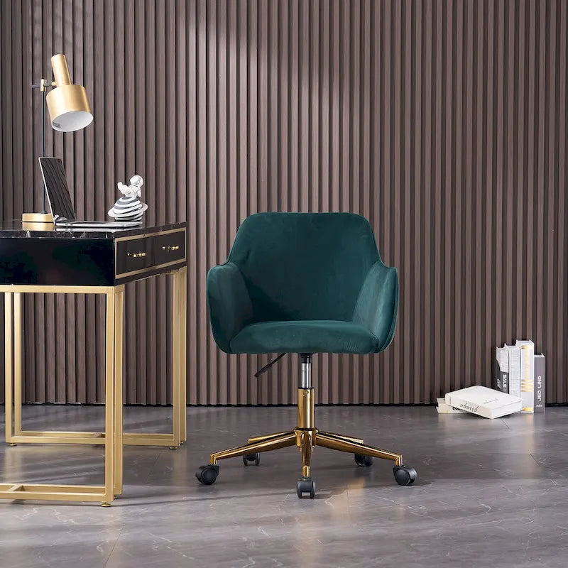 Velvet Home Office Chair with Gold Metal Legs – Height Adjustable, 360° Swivel, 250 lb Capacity